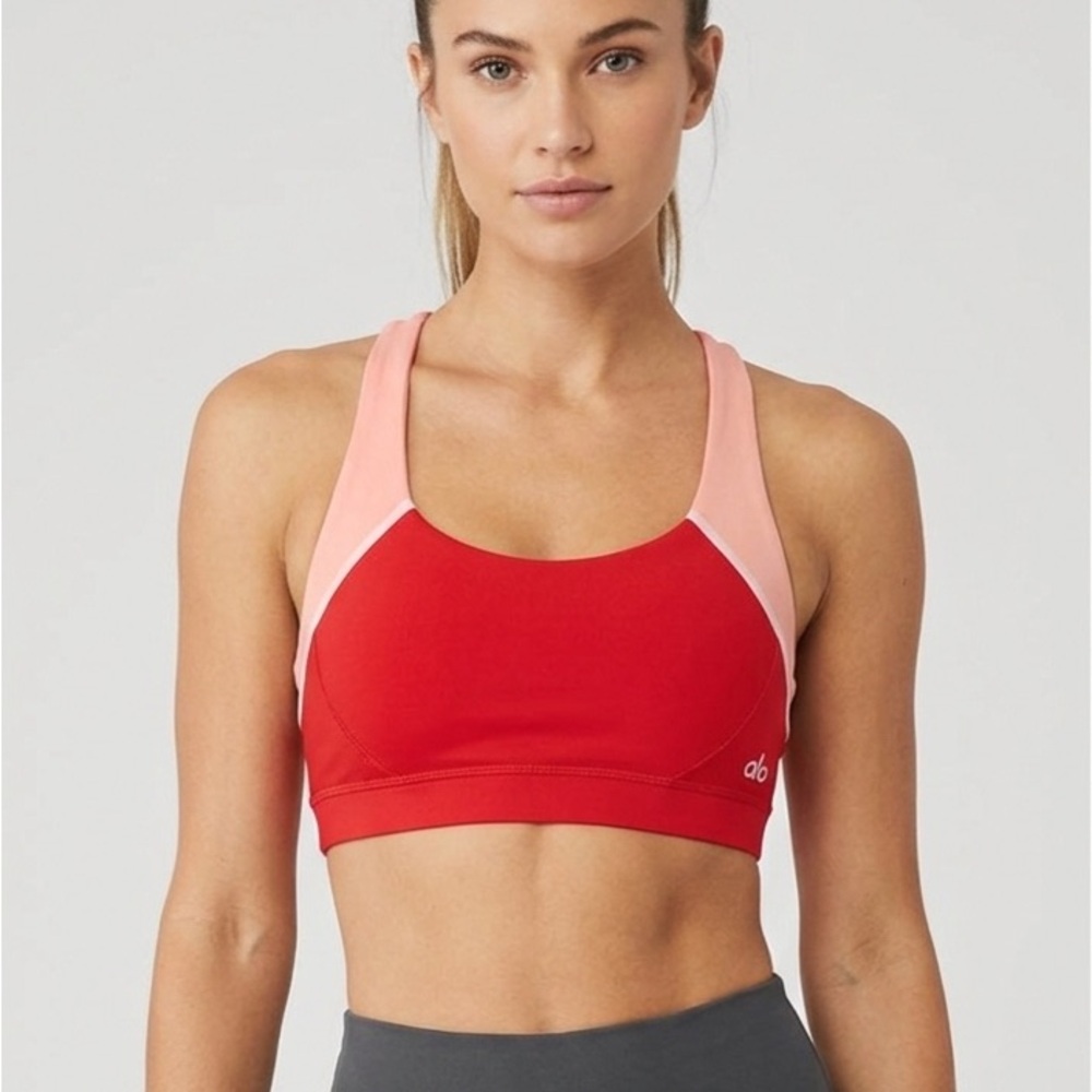 ALO YOGA Colorblock Racerback Bra Red Peach XS